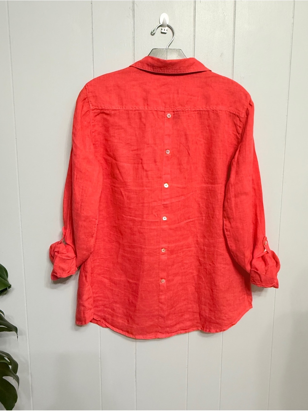 #9)  Sigrid Olsen Coral-Red Linen Button-Back Shirt